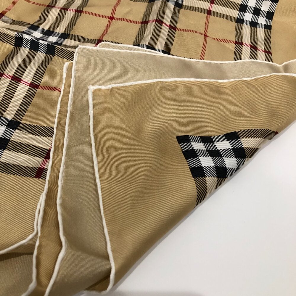 #26 Burberry Beige  Check Silk Scarf Sku# 85315 (Gently Used) - Picture 11 of 13